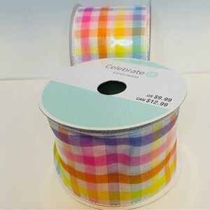 Lot of 2 : Wired Ribbon Spring Multicolor Plaid, Easter Ribbon